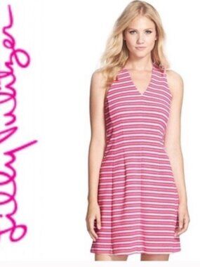 Lilly Pulitzer Briana Dress Capri Pink Ottoman Stripe Size M